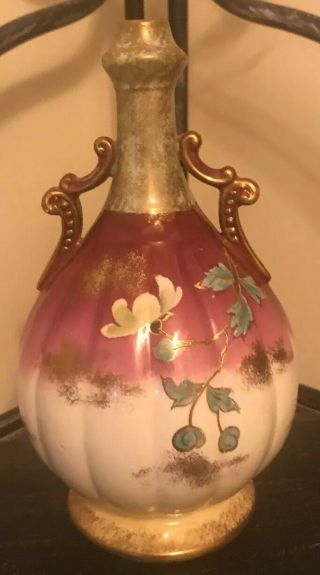 Vintage Old Hall 1790 England Hand Painted Vase Floral With Double Handles