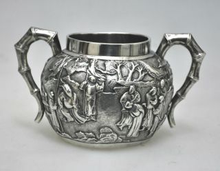 Antique Chinese Export Solid Silver Wang Hing Sugar Bowl Teaset China Qing 1880