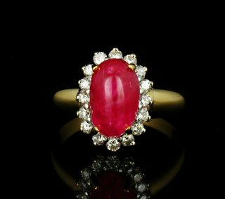Rare Vintage Natural Untreated Unheated 4.  82ctw Star Ruby Diamond 18k Gold Ring