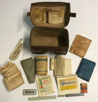 Wwii German Leather Medical Pouch With Contents