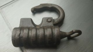 Antique Vintage Cast Iron Barrell Padlock With Key 18 Century.