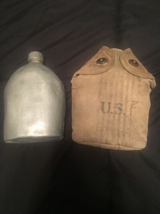 Vintage Wwi 1918 Dated Us Canteen With Cover,