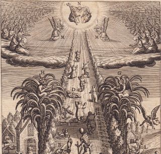 Ancient Latin Way to Heaven Book print Via Vitae 1620 Jesus Bolswert Angel Devil 4