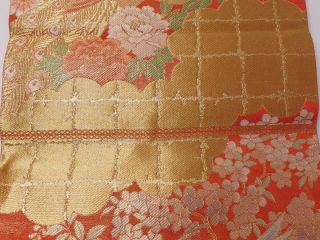 Japanese antique vintage brocade silk Fukuro Obi sash belt Kimono textile chacha 4