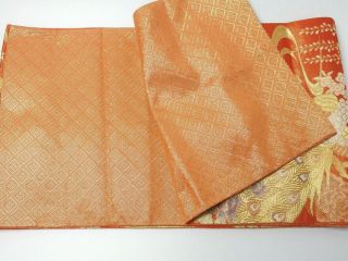 Japanese antique vintage brocade silk Fukuro Obi sash belt Kimono textile chacha 5