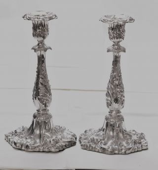 Pair Edwardian (1906) Rococo Style 10 " Sterling Silver Candlesticks