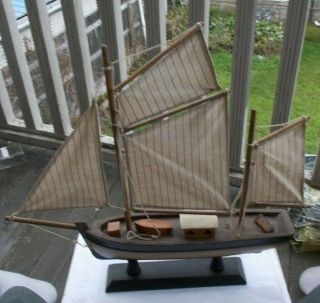 Vintage 18 " Wood Wooden Model Ship Boat Maritime Sailboat Sailing Vessel Nr