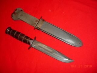 Wwii Usn Ka - Bar Mk2 Combat Knife With Usn Scabbard