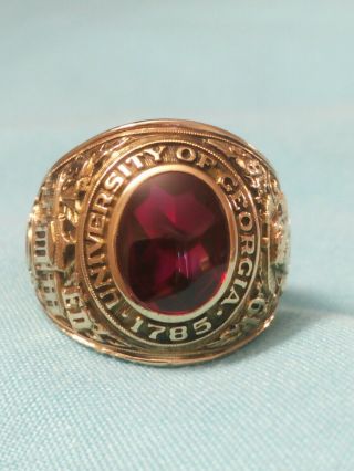 1958 University Of Georgia Bulldogs 10k Gold & Ruby Size 7 Class Ring By Josten