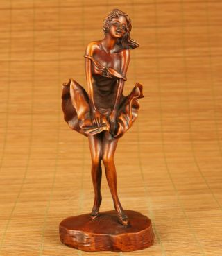 Antique Old Boxwood Hand Carved Belle Figure Statue Netsuke Home Decoration