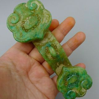 Hand Carved Ruyi Green China Natural Old Jade Jadeite Statue Sculpture Crafts