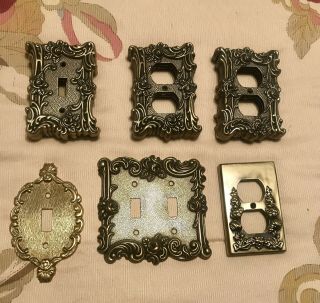 Set Of 17 - Vintage Ornate Bronze Metal Wall Light Switch & Plug Plates - Nos