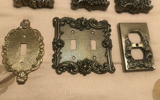 SET OF 17 - Vintage Ornate Bronze Metal Wall Light Switch & Plug Plates - NOS 2