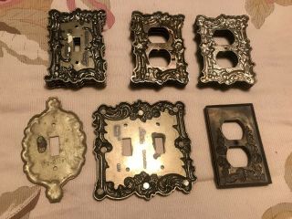 SET OF 17 - Vintage Ornate Bronze Metal Wall Light Switch & Plug Plates - NOS 4