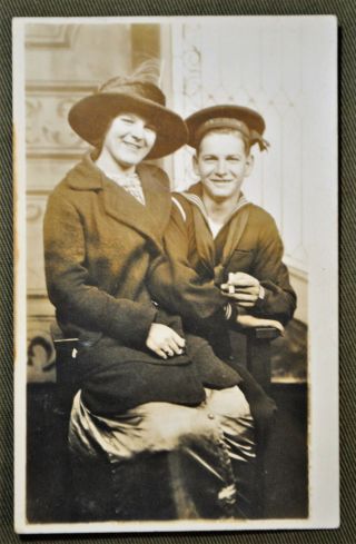 Wwi U.  S.  Sailor & Girl,  U.  S.  S.  Idaho - Rppc Dated Oct.  26,  1919