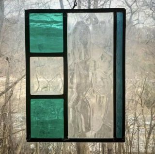 Architectural Salvage Leaded Stained Glass - Textured Clear,  Teal,  And Blue Glass