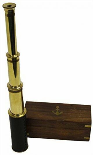 Handheld Brass Telescope Wooden Box Antique Nautical Spyglass Pirate Scope