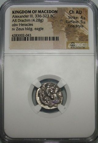 NGC CH AU FINE STYLE Alexander The Great Drachma.  Spectacular ancient Greek coin 3