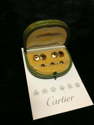 Cartier Early 20th Century Blue Sapphire 14k Yg Dress Set Cufflinks & Studs