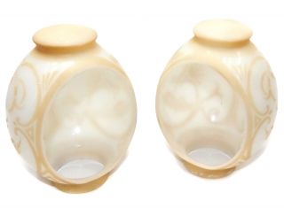 Pair Antique Milk Glass Light Globes Shades Dolphins Victorian Gas Lantern Open