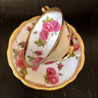 VINTAGE 1950 FOLEY ' CENTURY ROSE ' BONE CHINA TEA CUP & SAUCER SIGNED PAUL GRANET 3