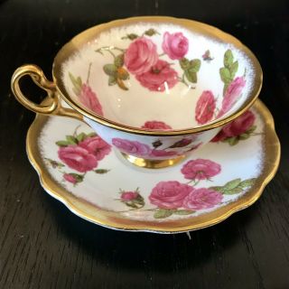 VINTAGE 1950 FOLEY ' CENTURY ROSE ' BONE CHINA TEA CUP & SAUCER SIGNED PAUL GRANET 8