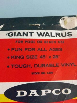 Vintage 1950s DAPCO Inflatable Vinyl Pool Toy GIANT WALRUS MIP 2