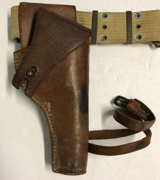 WWI M1912 Pistol Belt with.  45 Revolver Leather Holster 2
