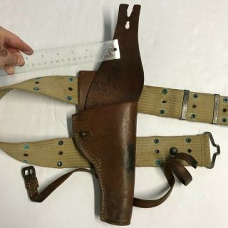 WWI M1912 Pistol Belt with.  45 Revolver Leather Holster 3