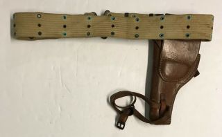 WWI M1912 Pistol Belt with.  45 Revolver Leather Holster 4