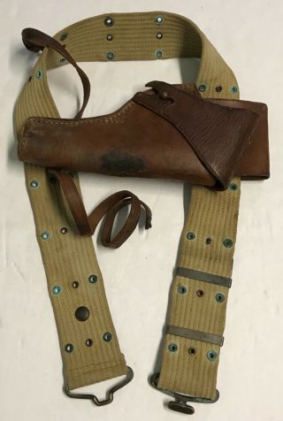WWI M1912 Pistol Belt with.  45 Revolver Leather Holster 6