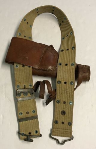 WWI M1912 Pistol Belt with.  45 Revolver Leather Holster 8