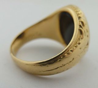Antique Unisex Men Signet Intaglio Latin Scottish Ring Solid 18K Gold Oynx 9.  75 11