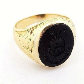 Antique Unisex Men Signet Intaglio Latin Scottish Ring Solid 18k Gold Oynx 9.  75
