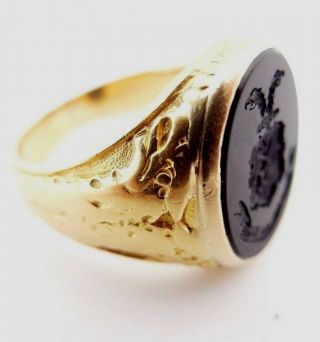 Antique Unisex Men Signet Intaglio Latin Scottish Ring Solid 18K Gold Oynx 9.  75 3