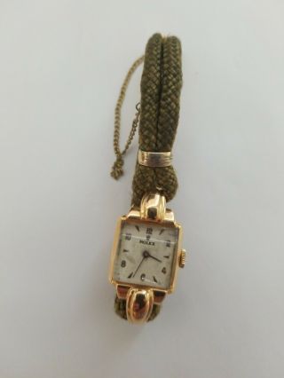 Ladies Vintage 18k Yellow Gold Rolex Watch W/ Green Rope Bracelet & Appraisal