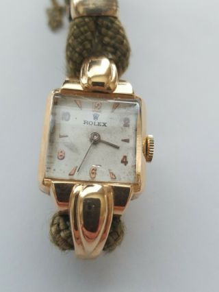 Ladies Vintage 18k Yellow Gold Rolex Watch w/ Green Rope Bracelet & appraisal 3