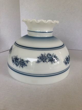 Vintage Hand Painted Milk Glass - Oil Lamp/globe Blue Floral Design