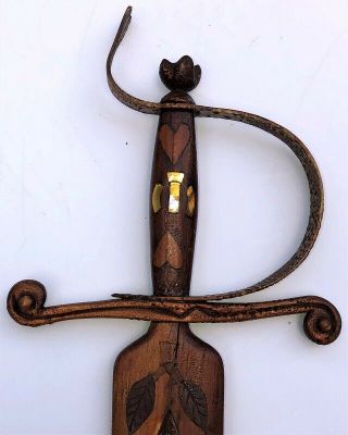 Antique 19thc Folkart Sailors Maritime Swordfish Sword Inlaid Hearts Heart Handl