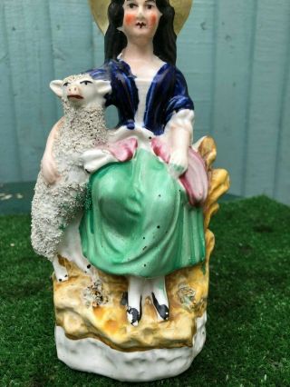 MID 19thC STAFFORDSHIRE SEATED FEMALE FIGURE WITH A SHEEP TO SIDE c1860s 3