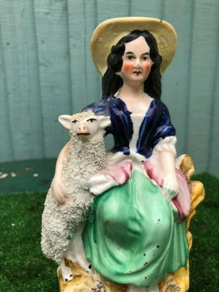 MID 19thC STAFFORDSHIRE SEATED FEMALE FIGURE WITH A SHEEP TO SIDE c1860s 4