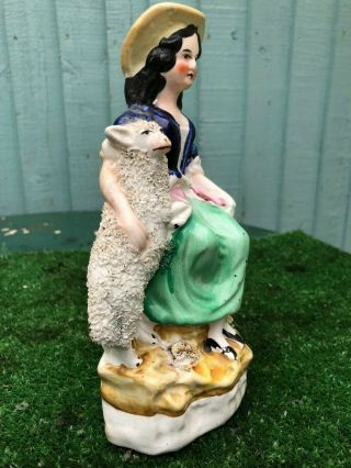 MID 19thC STAFFORDSHIRE SEATED FEMALE FIGURE WITH A SHEEP TO SIDE c1860s 5