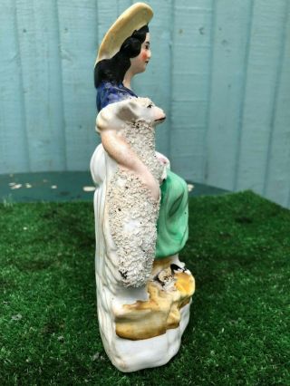 MID 19thC STAFFORDSHIRE SEATED FEMALE FIGURE WITH A SHEEP TO SIDE c1860s 6