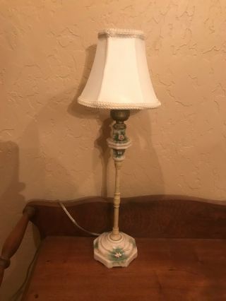 Antique Pink Milk Glass Hand Painted Table Lamp