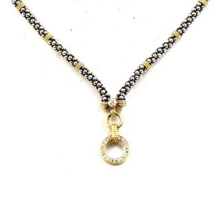 Vintage Lagos Caviar Enso Circle Diamond Necklace 18k Gold Sterling Silver