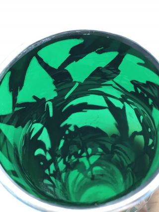 Alvin Emerald Green Glass.  999 Silver Overlay Vase G3378 Antique Art Nouveau 12