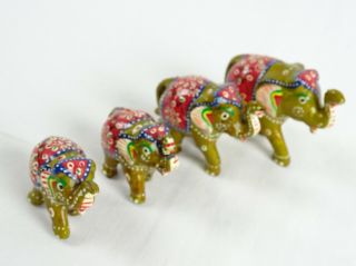 Vintage Herd of Hand Painted Carved Wood Indian Elephants Trunk Up Good Luck 2