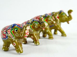 Vintage Herd of Hand Painted Carved Wood Indian Elephants Trunk Up Good Luck 4