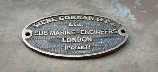 Vintage Solid Brass Siebe Gorman Sub Marine - Engineers Diving Helmet Name Plate 2