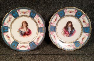 Pair Signed Sevres Hand Painted Porcelain Portrait Plates,  C1900.  Wilhelm Ll